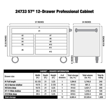 OEMTOOLS 24733 Professional Series 57 Inch 12 Drawer Tool Cabinet - Blue Additional Image 8