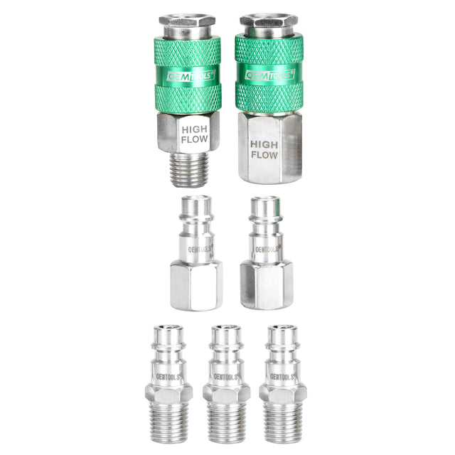 OEMTOOLS 26132 High Flow 7 Piece Coupler & Plug Kit, 1/4in. Body, 1/4in. NPT Main Image