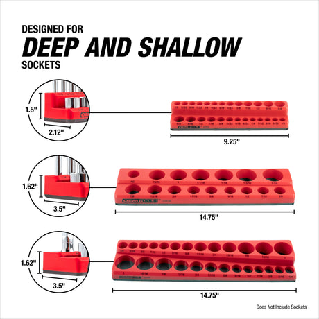 OEMTOOLS 22484 3 Piece Magnetic Socket Tray Set - Red, SAE Additional Image 4