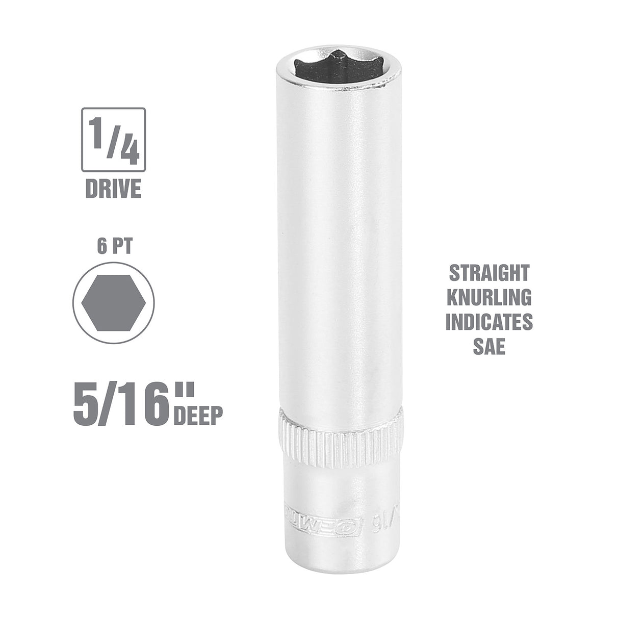 OEMTOOLS 22260 1/4 Inch Drive 6 Pt. Deep Socket (5/16 Inch) Additional Image 1