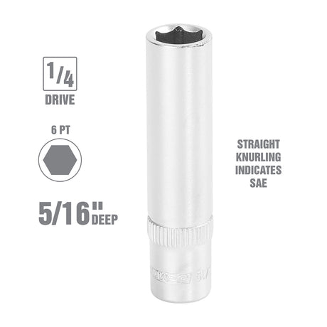 OEMTOOLS 22260 1/4 Inch Drive 6 Pt. Deep Socket (5/16 Inch) Additional Image 1