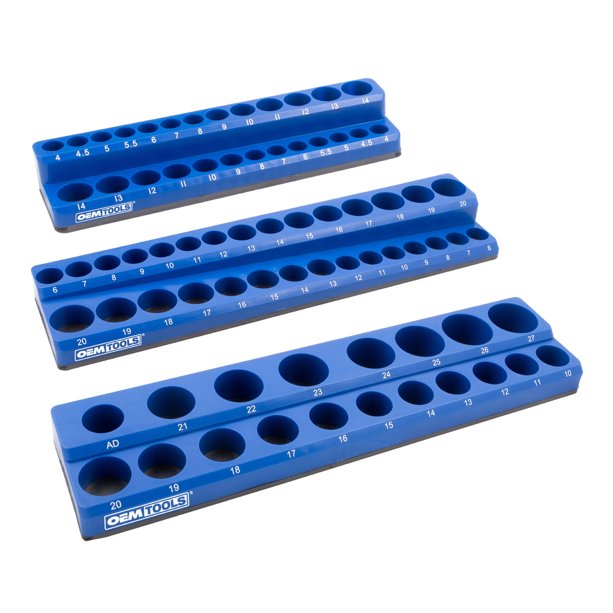 OEMTOOLS 22486 3 Piece Magnetic Socket Tray Set - Blue, Metric Main Image