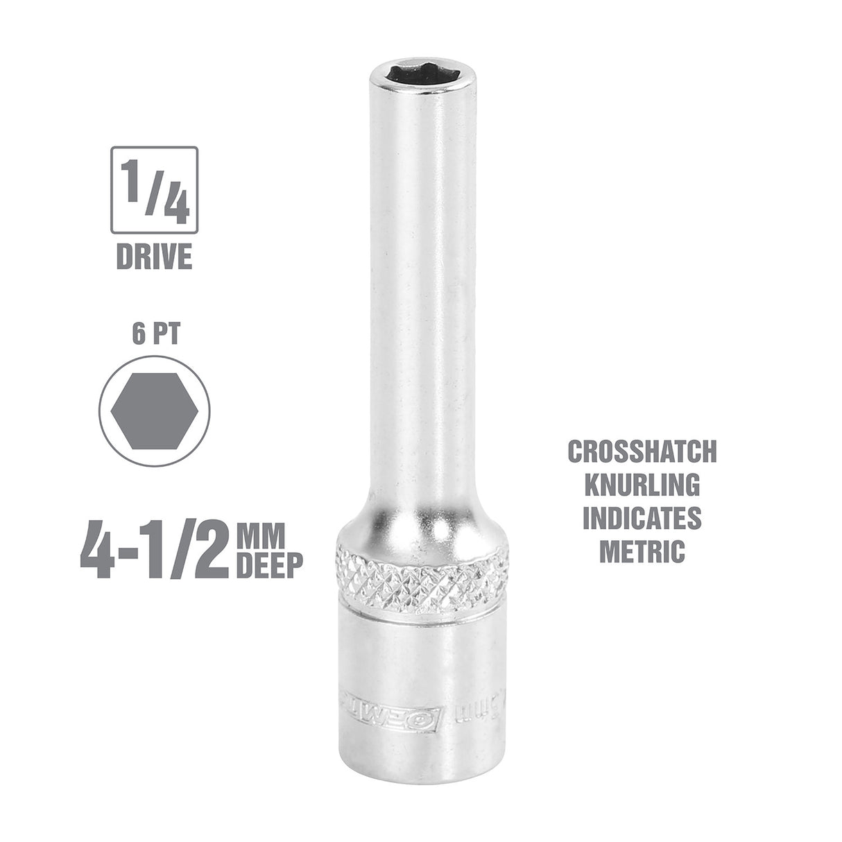 OEMTOOLS 22267 1/4 Inch Drive 6 Pt. Deep Socket (4.5 mm) Additional Image 1