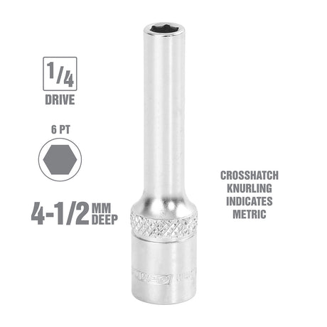 OEMTOOLS 22267 1/4 Inch Drive 6 Pt. Deep Socket (4.5 mm) Additional Image 1