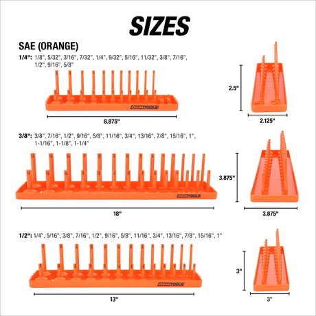 OEMTOOLS 22418 6 Piece SAE and Metric Socket Tray Set (Orange and Black) Additional Image 2