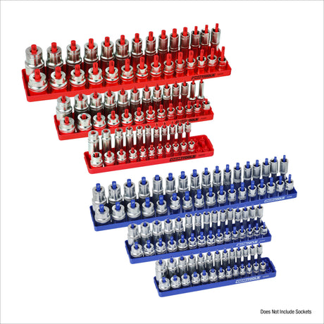 OEMTOOLS 22237 6 Piece SAE and Metric Socket Tray Set (Red and Blue) Additional Image 1