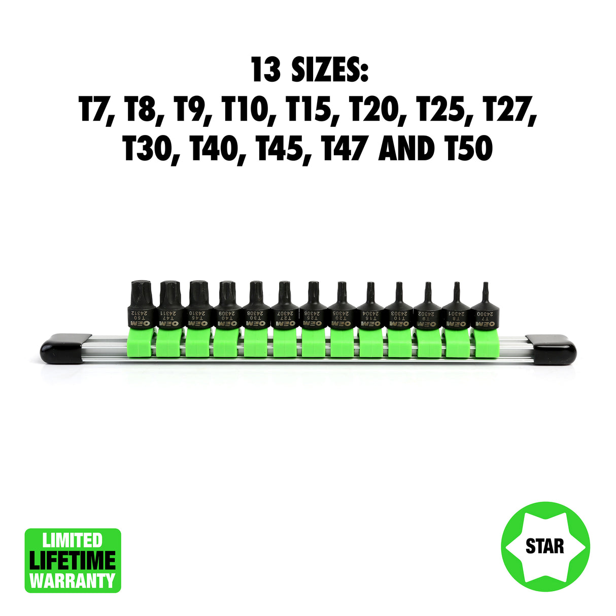OEMTOOLS 24293 13 Piece 1/4in. Drive Stubby Star Socket Driver Set Additional Image 1