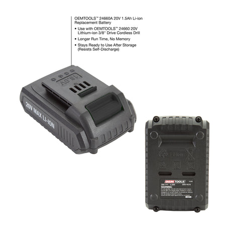 OEMTOOLS 20V 1.5Ah Replacement Battery for 24660 and 24661 Additional Image 1