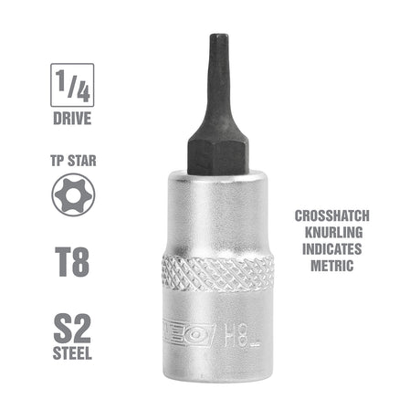 OEMTOOLS 22780 1/4 Inch Drive Tamper Proof Star Socket Bit (T8) Additional Image 1