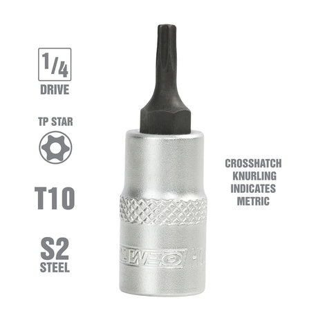 OEMTOOLS 22781 1/4 Inch Drive Tamper Proof Star Socket Bit (T10) Additional Image 1