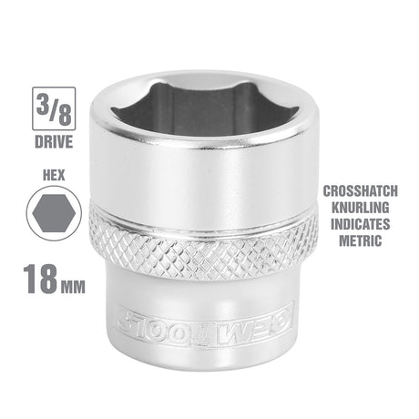 OEMTOOLS 22292 3/8 Inch Drive 6 Pt. Socket (18 mm) Additional Image 1