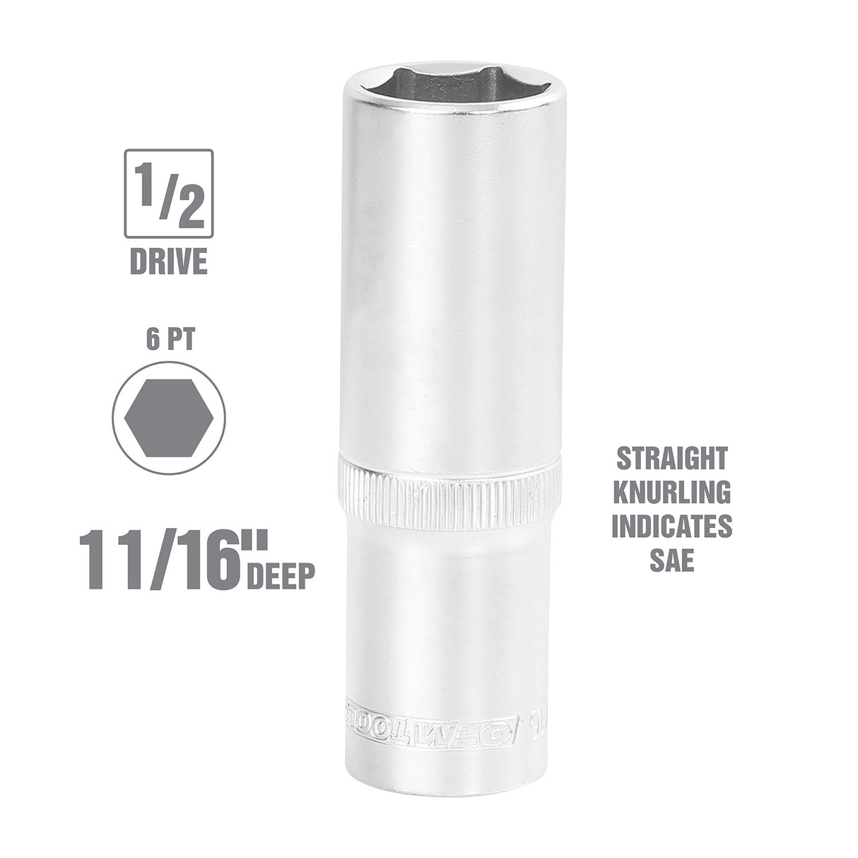 OEMTOOLS 22423 1/2 Inch Drive 6 Pt. Deep Wall Socket (11/16 Inch) Additional Image 1