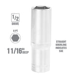 OEMTOOLS 22423 1/2 Inch Drive 6 Pt. Deep Wall Socket (11/16 Inch) Additional Image 1