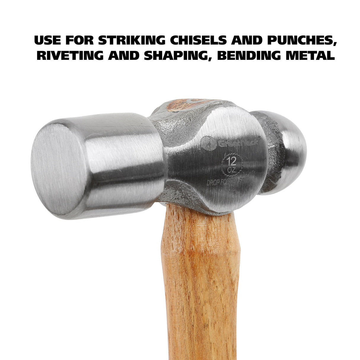 GreatNeck BP12 Ball Peen Hammer (12 Oz.) with Hickory Handle Additional Image 3