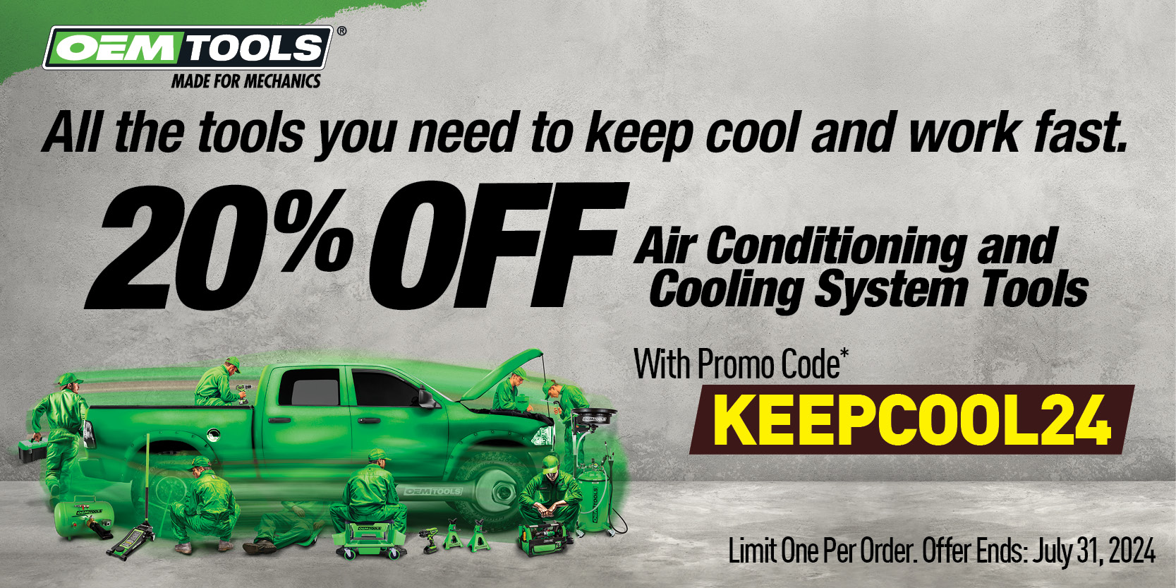 Get 20% Off OEMTOOLS Air Conditioning and Cooling System Tools with promo code KEEPCOOL24