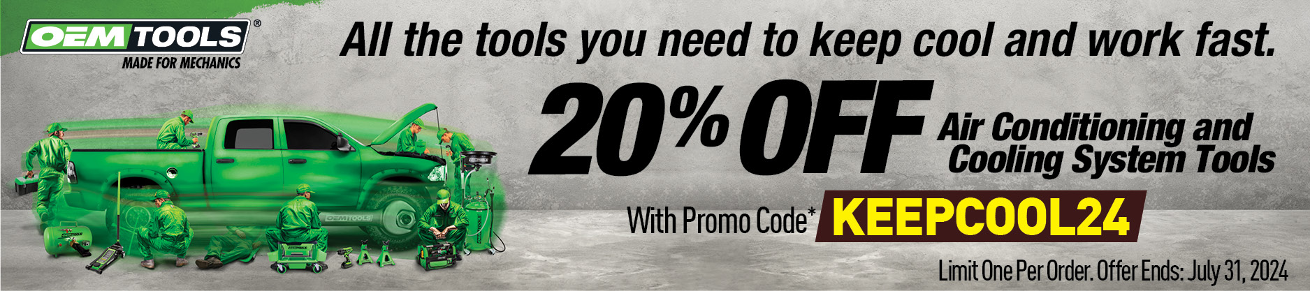 Get 20% Off OEMTOOLS Air Conditioning and Cooling System Tools with promo code KEEPCOOL24